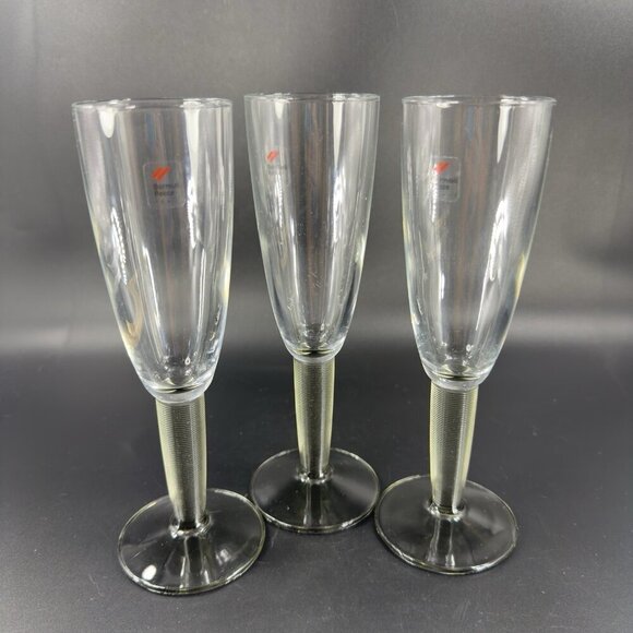 Bormioli Rocco Italian Glasses Cups Flutes Set 3 Smokey Olive Swirl Stem Clear - Picture 7 of 10